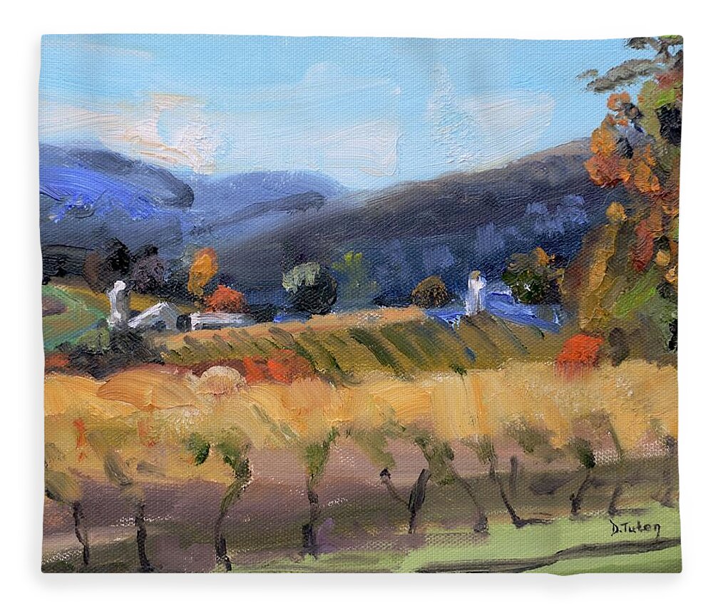 Grace Estate Fleece Blanket featuring the painting Grace Estate Winery Charlottesville VA by Donna Tuten