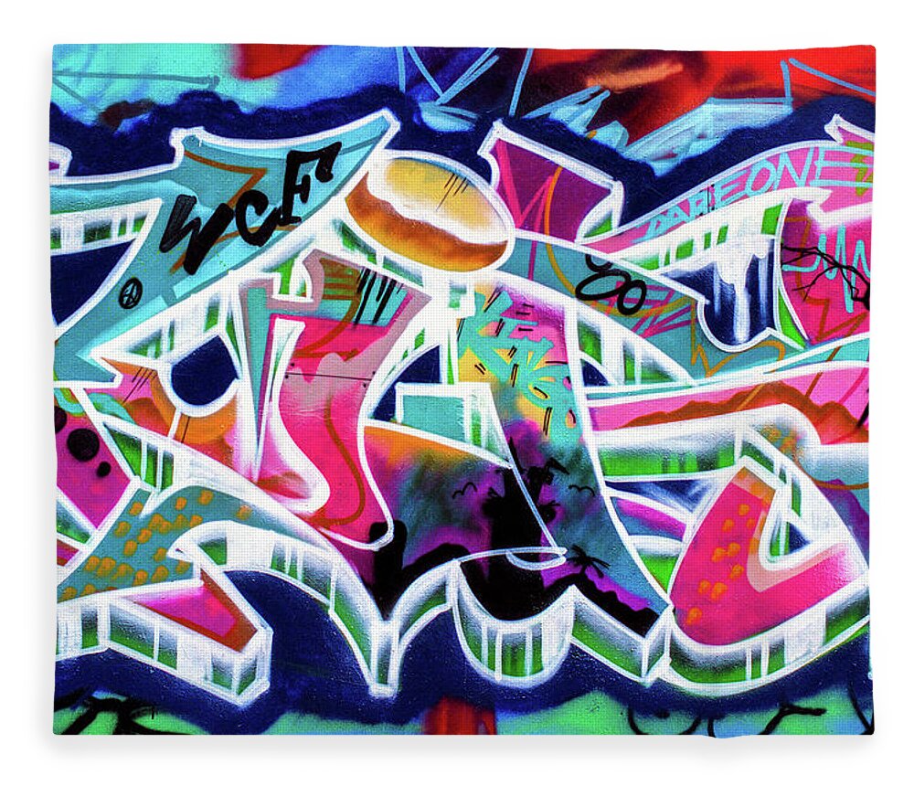 Graffiti Art Fleece Blanket featuring the photograph Urban Graffiti Art Abstract 1, North 11th Street, San Jose 1990 by Kathy Anselmo
