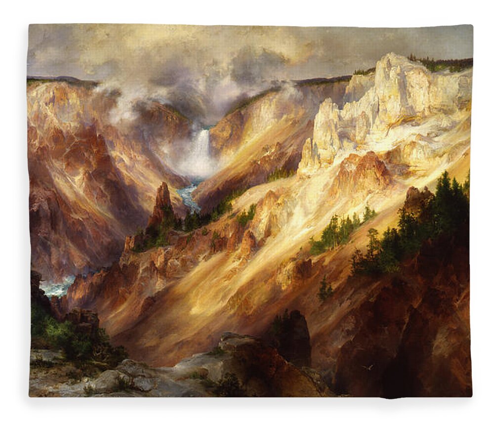Great Falls Of Yellowstone Fleece Blanket featuring the digital art Grand Canyon Of The Yellowstone by Thomas Moran
