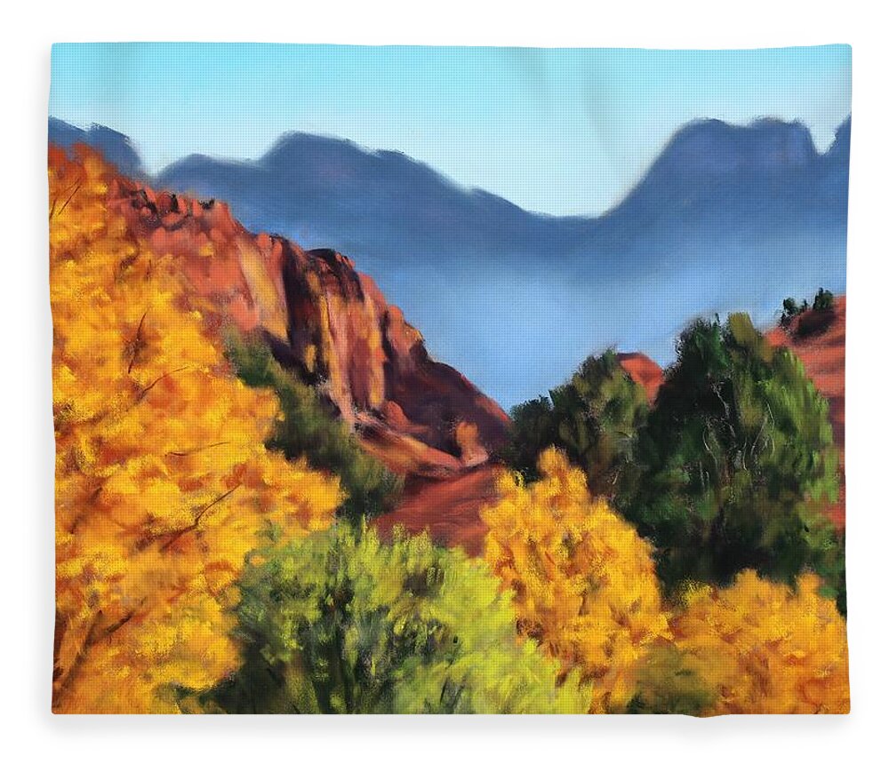 Landscape Fleece Blanket featuring the painting Grand Glow of Morning by Sandi Snead