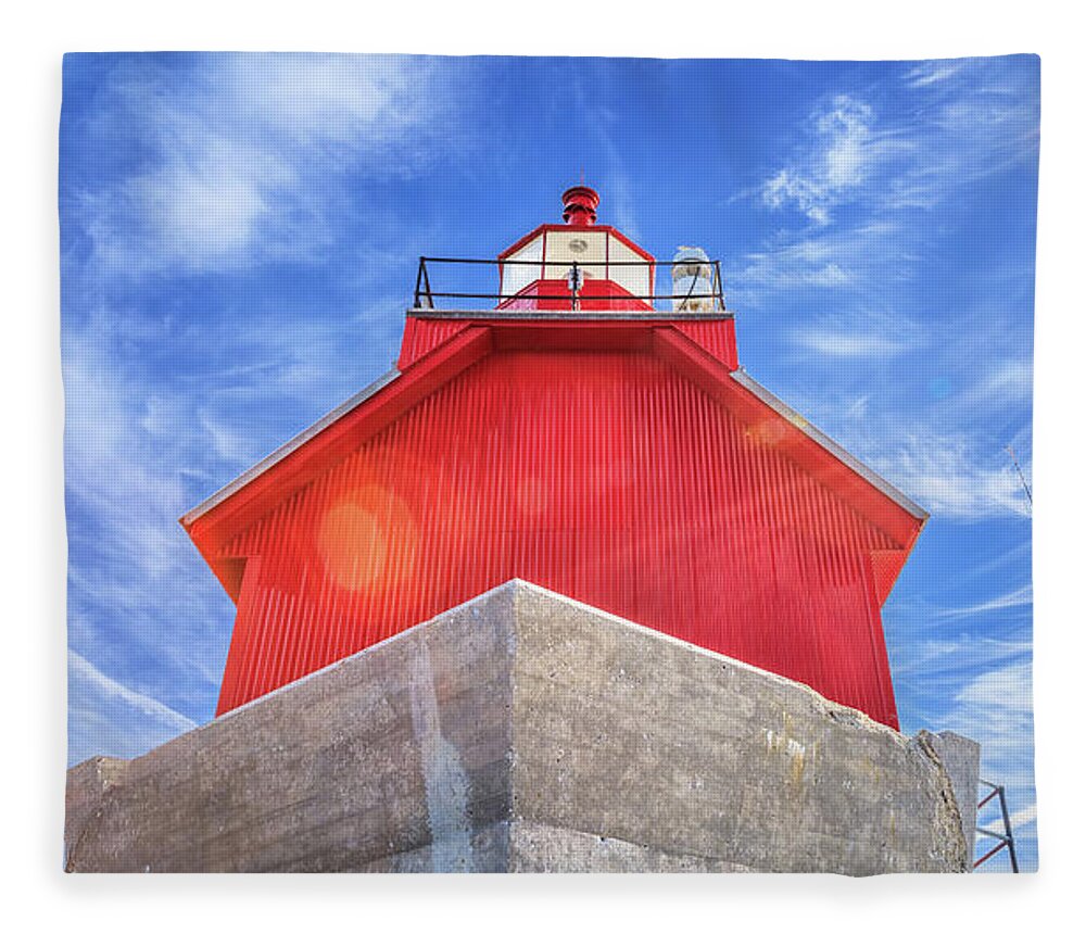 Grand Haven Fleece Blanket featuring the photograph Grand Haven Lighthouse by Sylvia J Zarco