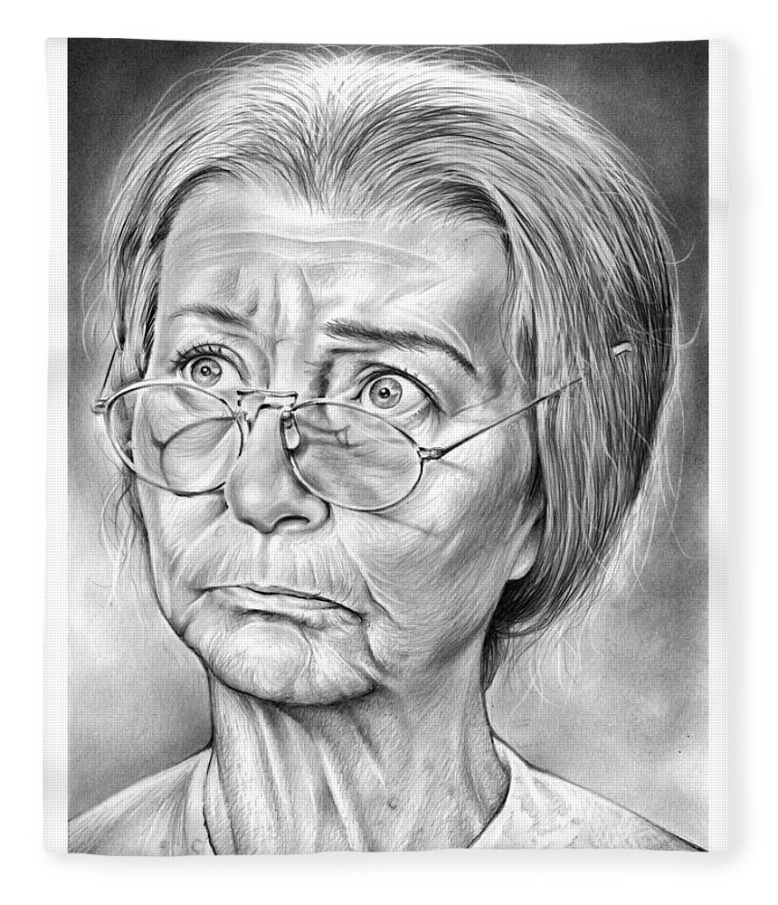 Irene Ryan Fleece Blanket featuring the drawing Granny by Greg Joens
