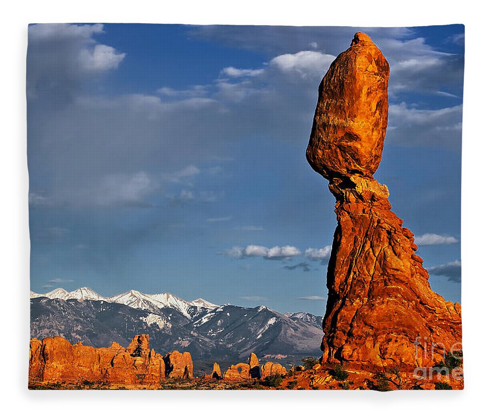 Utah Fleece Blanket featuring the photograph Gravity Defying Balanced Rock, Arches National Park, Utah by Sam Antonio