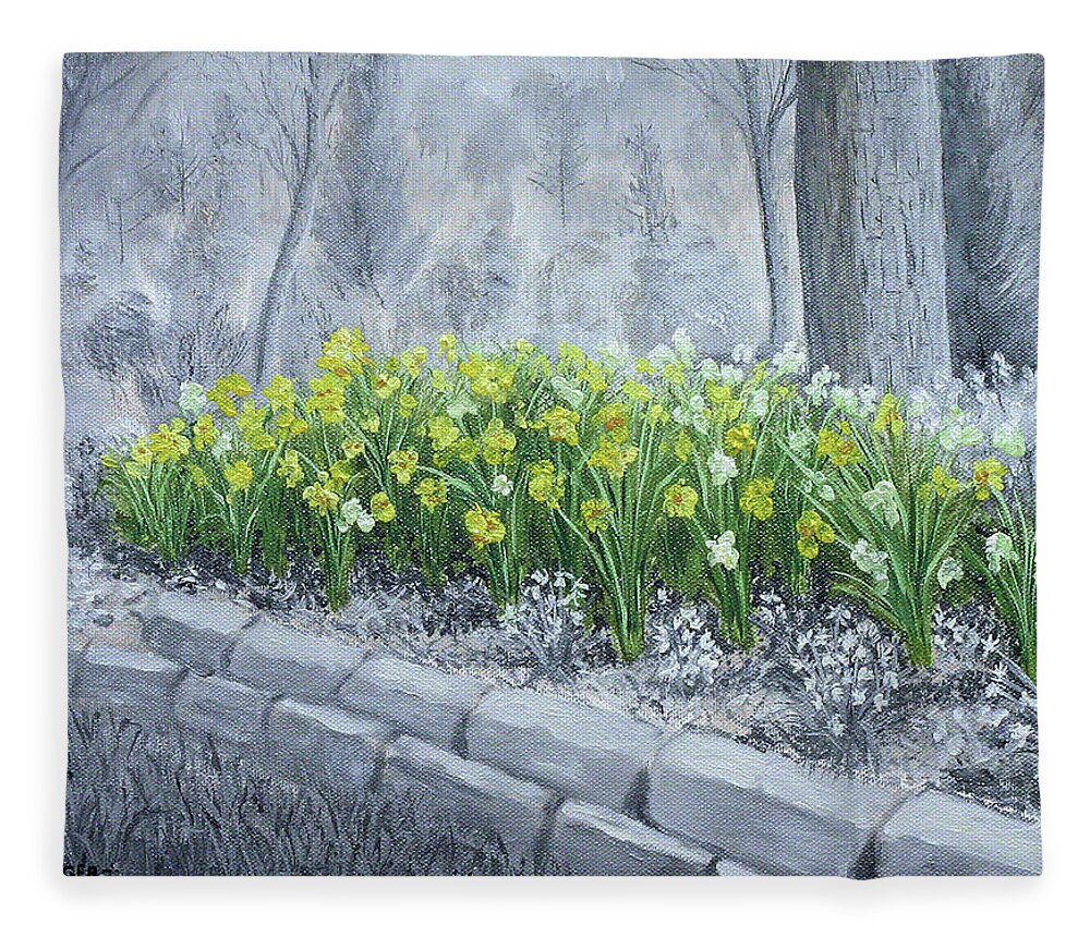 Fine Art Fleece Blanket featuring the painting Grayscale Daffodils by Stephen Krieger