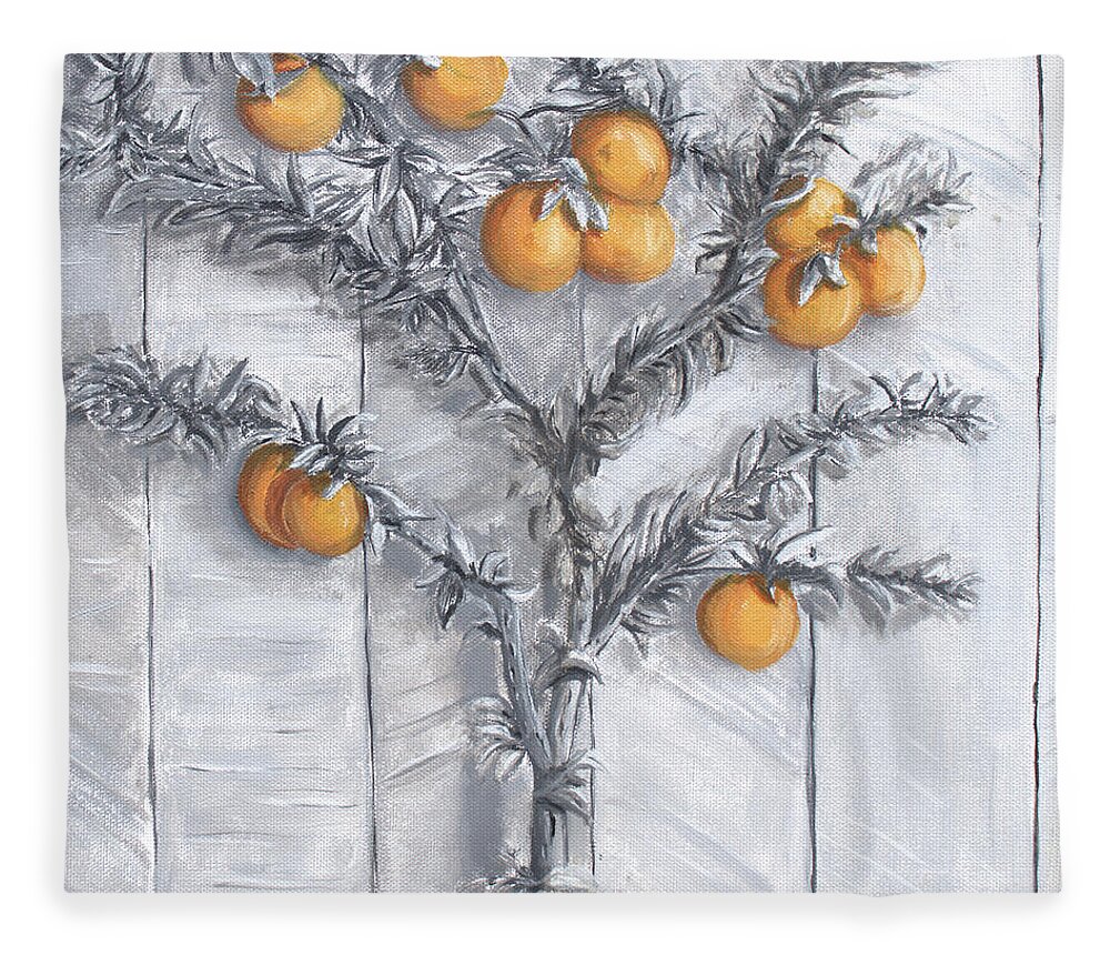 Oranges Fleece Blanket featuring the painting Grayscale Oranges by Stephen Krieger