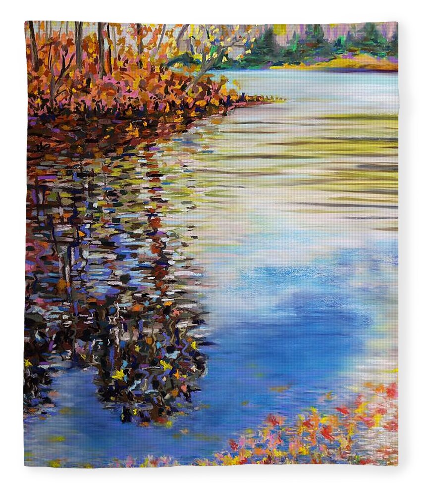  Fleece Blanket featuring the painting Great Hollow Lake in November by Polly Castor
