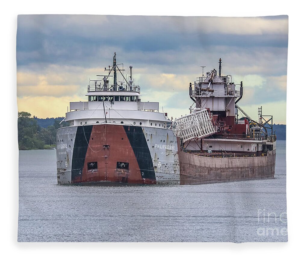 Great Lakes Freighter Fleece Blanket featuring the photograph Great Lakes Freighter Philip Clark -0844 by Norris Seward