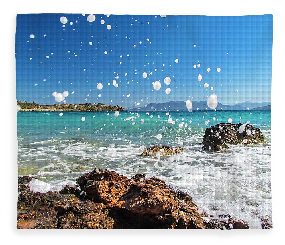 Greece Fleece Blanket featuring the photograph Greek Surf Spray by Allin Sorenson