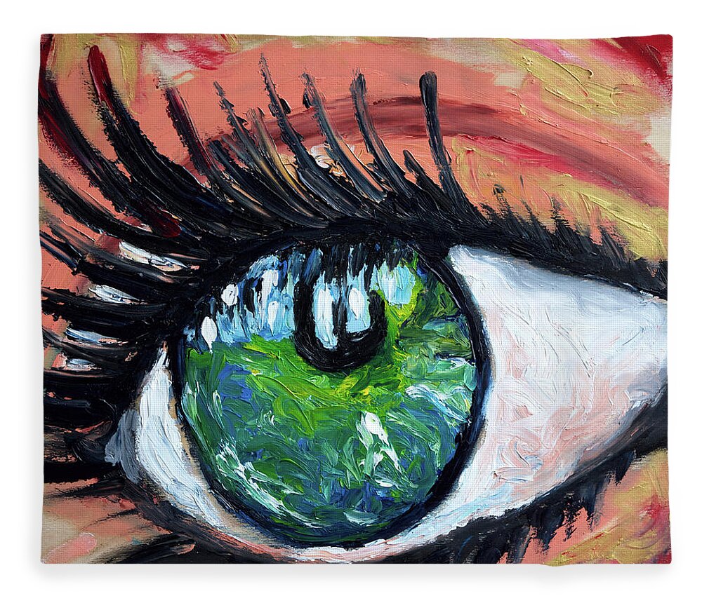 Eye Fleece Blanket featuring the painting Green eye by Chiara Magni