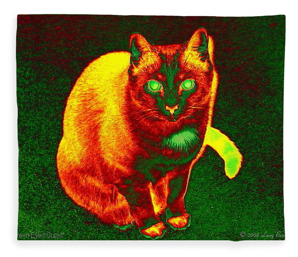 Cat Fleece Blanket featuring the photograph Green Eyed Cupid by Larry Beat