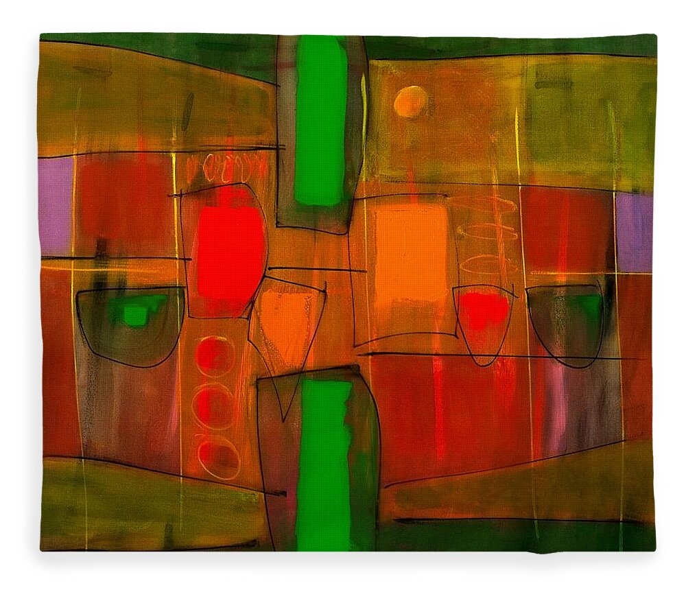 Abstract Fleece Blanket featuring the painting Green Here and There by Lynne Taetzsch