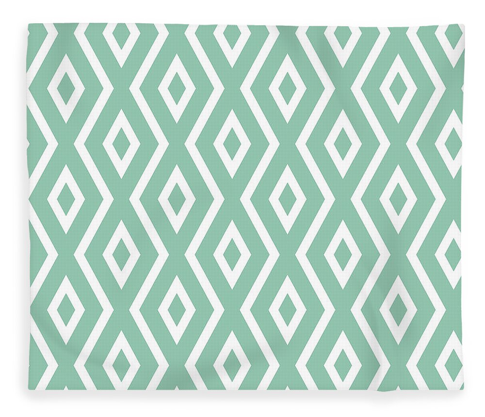 Green Pattern Fleece Blanket featuring the mixed media Green Diamond Pattern by Christina Rollo