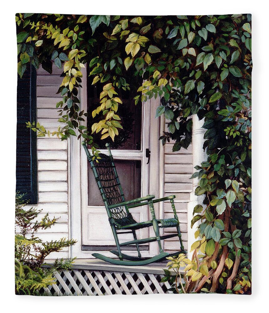 Farmhouse Fleece Blanket featuring the painting Green Rocking Chair by Marie Witte