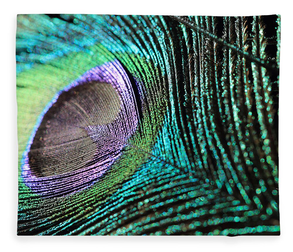Peacock Feather Fleece Blanket featuring the photograph Green Sparkles by Angela Murdock