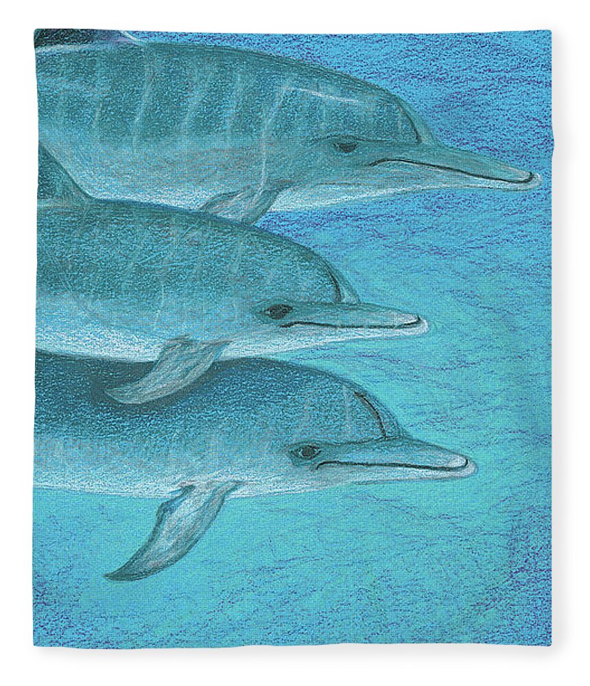Dolphins Fleece Blanket featuring the drawing Greetings by Anne Katzeff