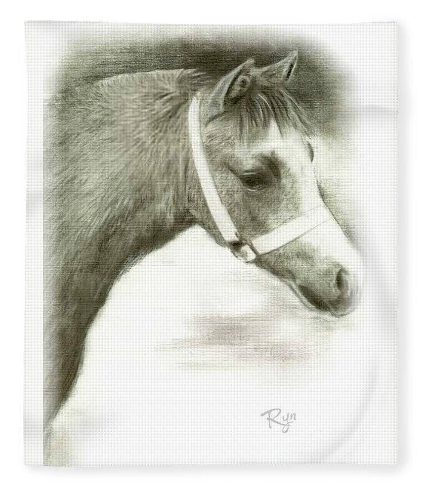 Grey Fleece Blanket featuring the drawing Grey Welsh Pony by Ryn Shell