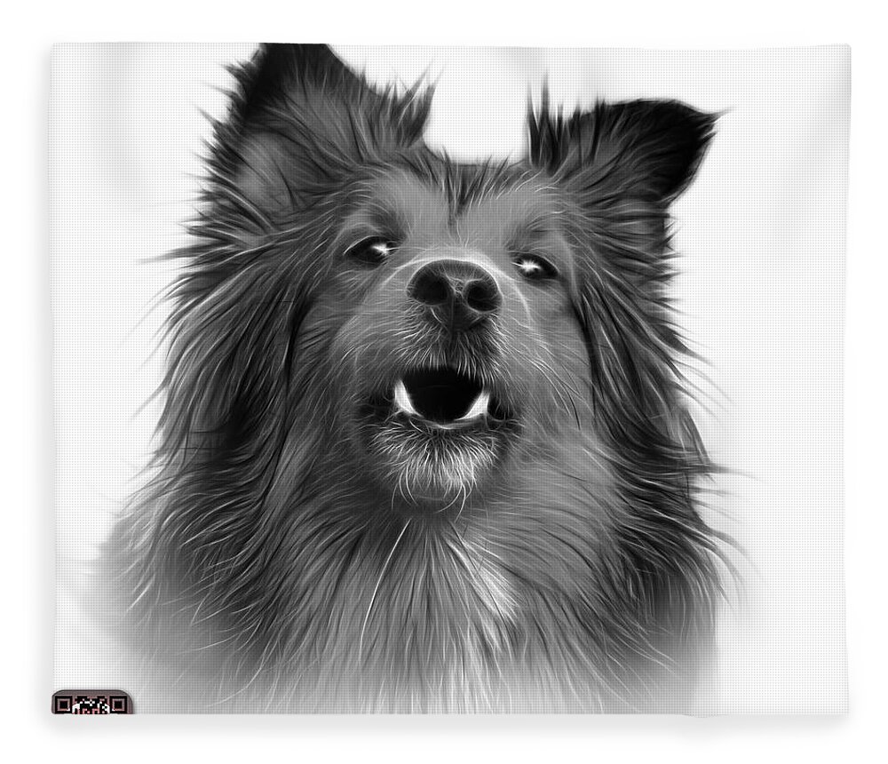 Sheltie Fleece Blanket featuring the painting Greyscale Sheltie Dog Art 0207 - WB by James Ahn