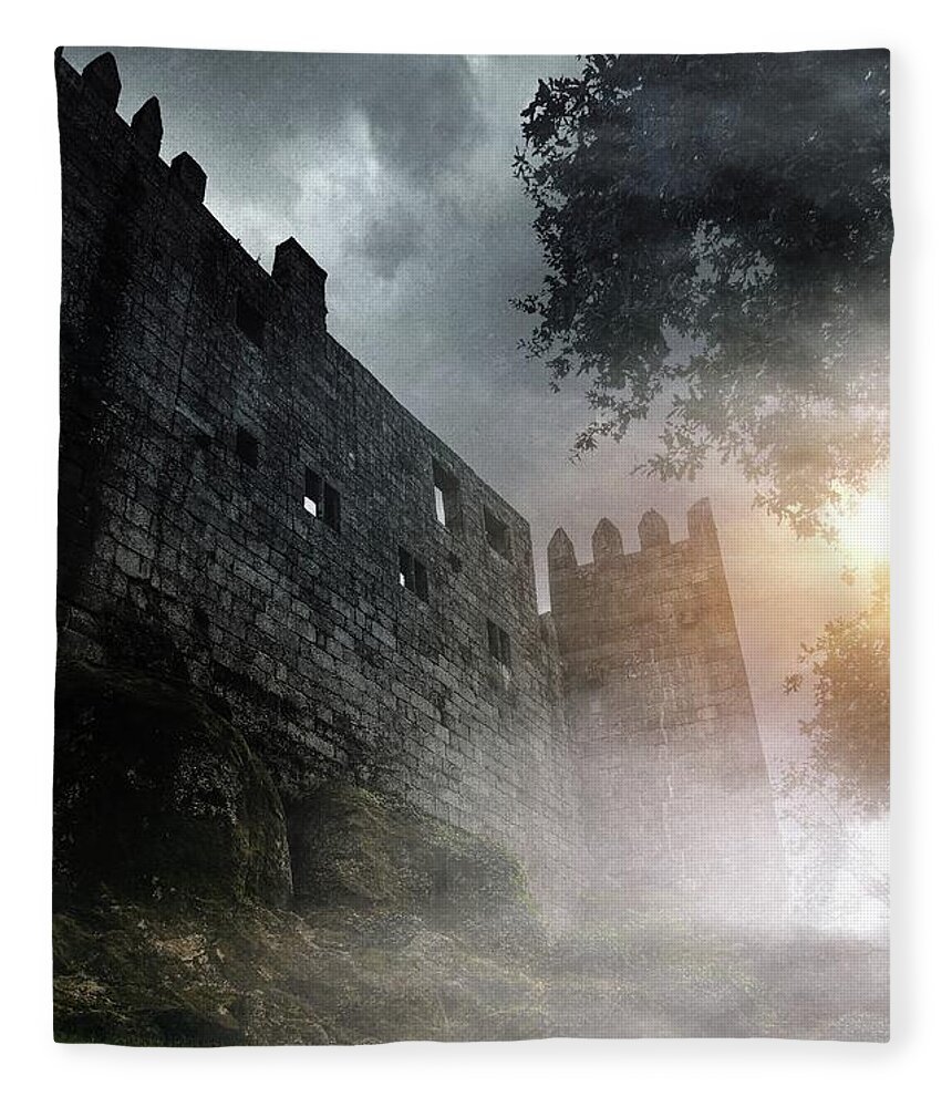 Atmospheric Fleece Blanket featuring the photograph Guimaraes Castle by Carlos Caetano