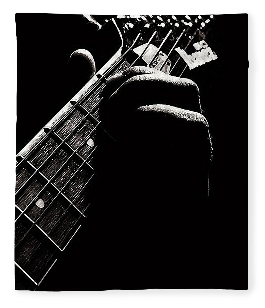 Guitar Fleece Blanket featuring the painting Guitars details - 01 by AM FineArtPrints