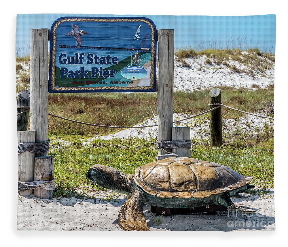 2017 Fleece Blanket featuring the photograph Gulf Shores Al Beach and Pier Turtle 1603a by Ricardos Creations