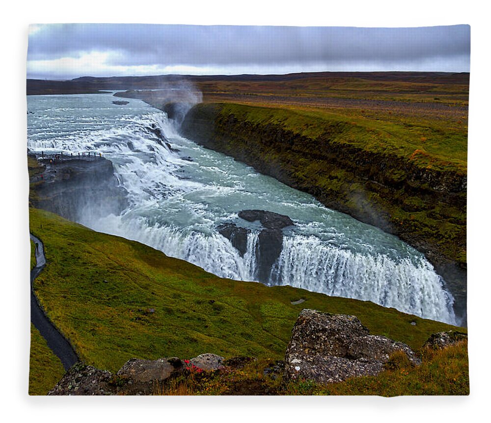 Iceland Fleece Blanket featuring the photograph Gullfoss Waterfall #2 - Iceland by Stuart Litoff
