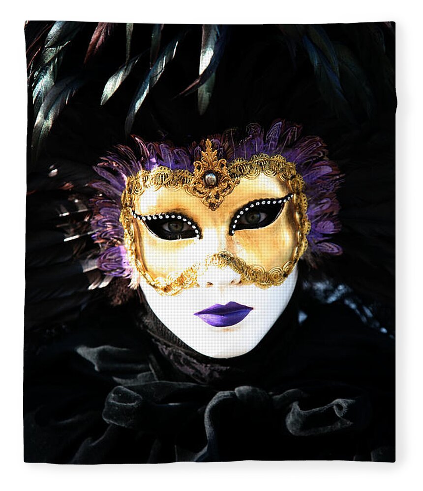 Venice Carnival Fleece Blanket featuring the photograph Gunilla Maria's Portrait 2 by Donna Corless