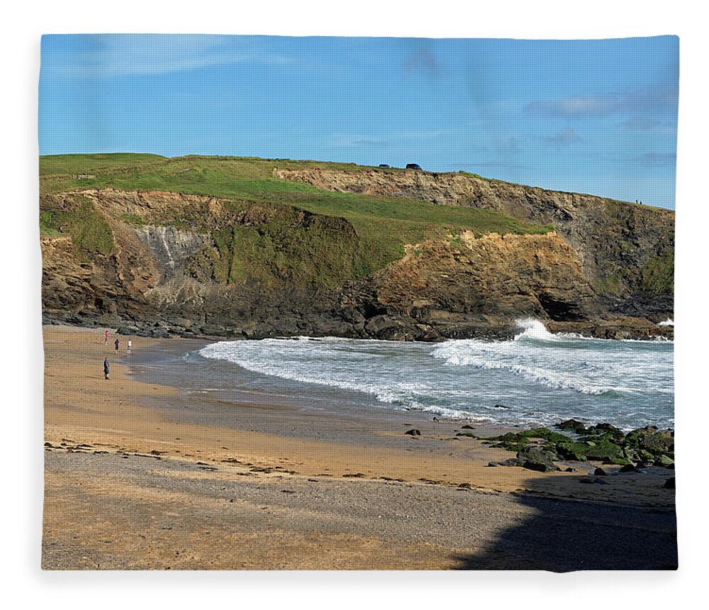 Britain Fleece Blanket featuring the photograph Gunwalloe Church Cove Beach by Rod Johnson