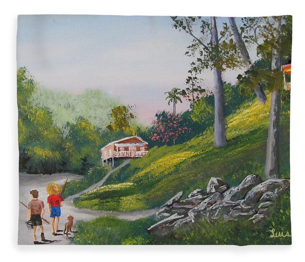 Kids Fleece Blanket featuring the painting Hacia El Rio by Luis F Rodriguez