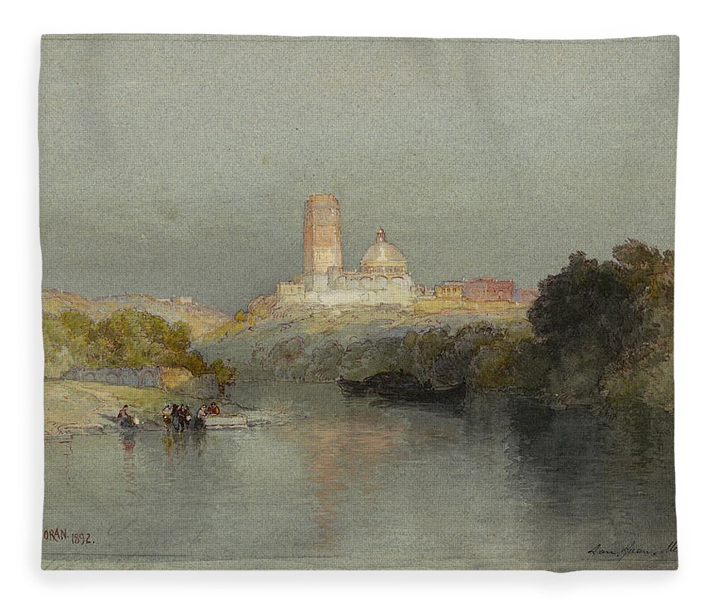 Thomas Moran Fleece Blanket featuring the drawing Hacienda on the Lerma River, San Juan, Mexico, 1892 by Thomas Moran