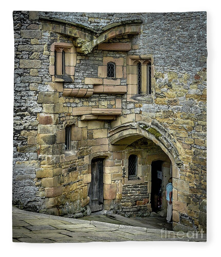 Castle Fleece Blanket featuring the photograph Haddon Hall Entrance by David Meznarich