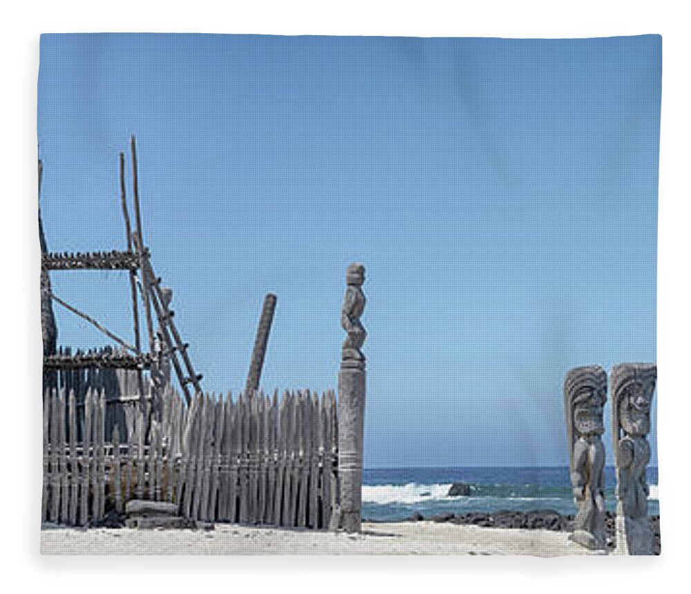 Hawaii Fleece Blanket featuring the photograph Hale o Keawe Temple by Susan Rissi Tregoning