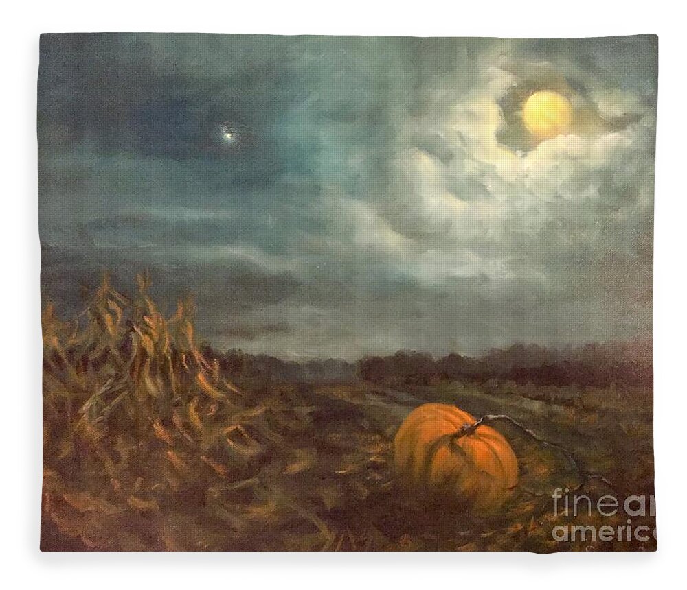 Halloween Fleece Blanket featuring the painting Halloween Mystery Under a Star and the Moon by Rand Burns