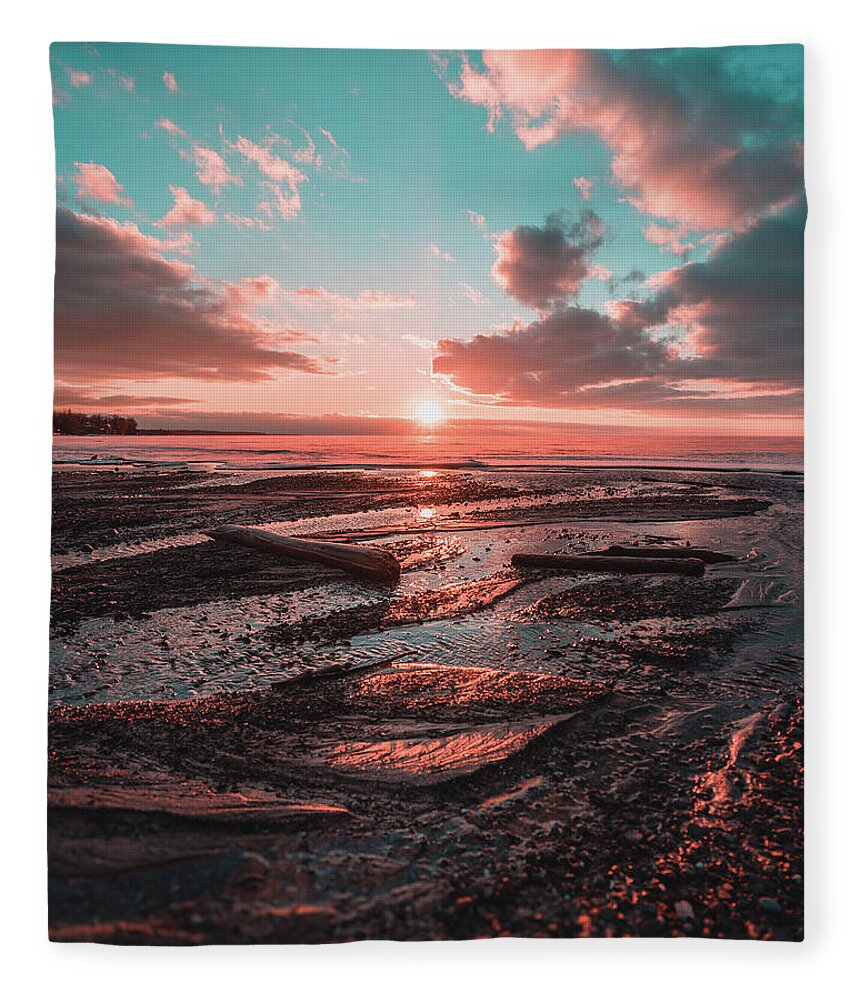 Sunset Fleece Blanket featuring the photograph Hamburg Beach Sunset by Dave Niedbala