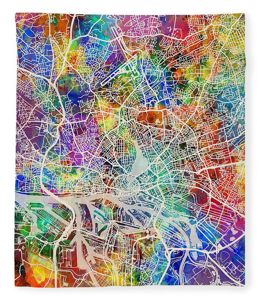 Hamburg Fleece Blanket featuring the digital art Hamburg Germany City Map by Michael Tompsett