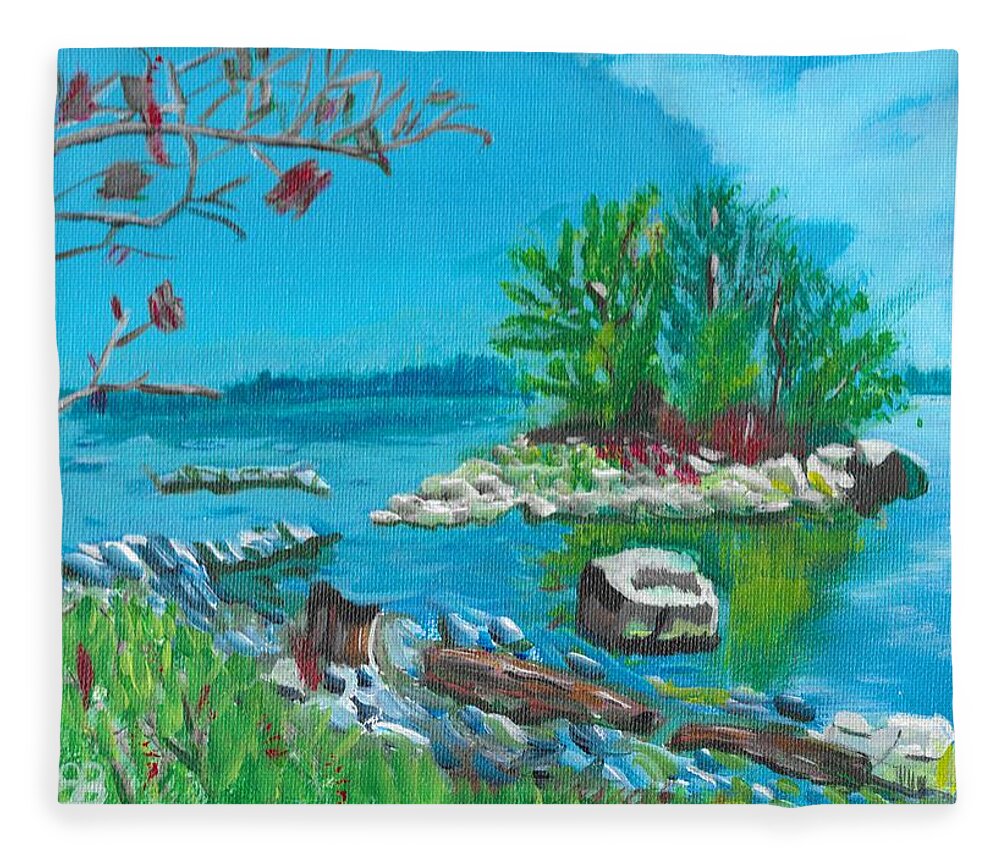 Landscape Fleece Blanket featuring the painting Hamilton inner bay by David Bigelow