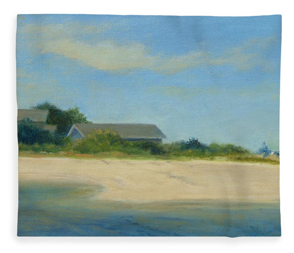 Landscape Fleece Blanket featuring the painting Hamptons Beach House by Phyllis Tarlow