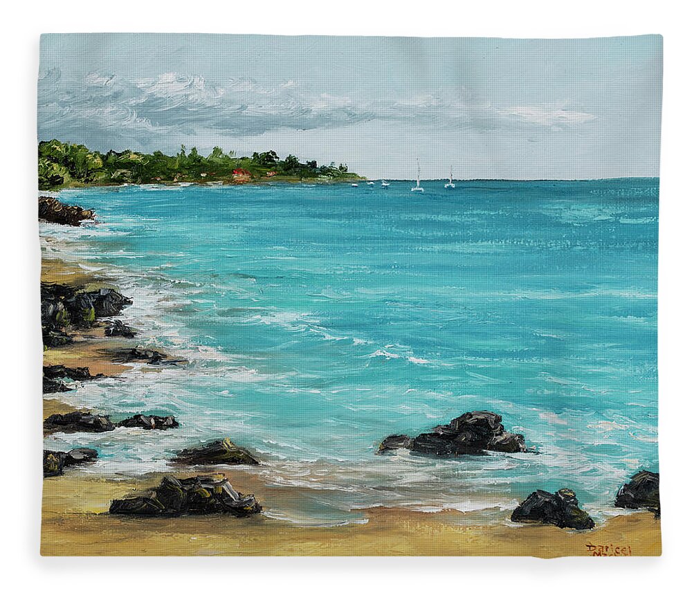 Landscape Fleece Blanket featuring the painting Hanakao'o Beach by Darice Machel McGuire