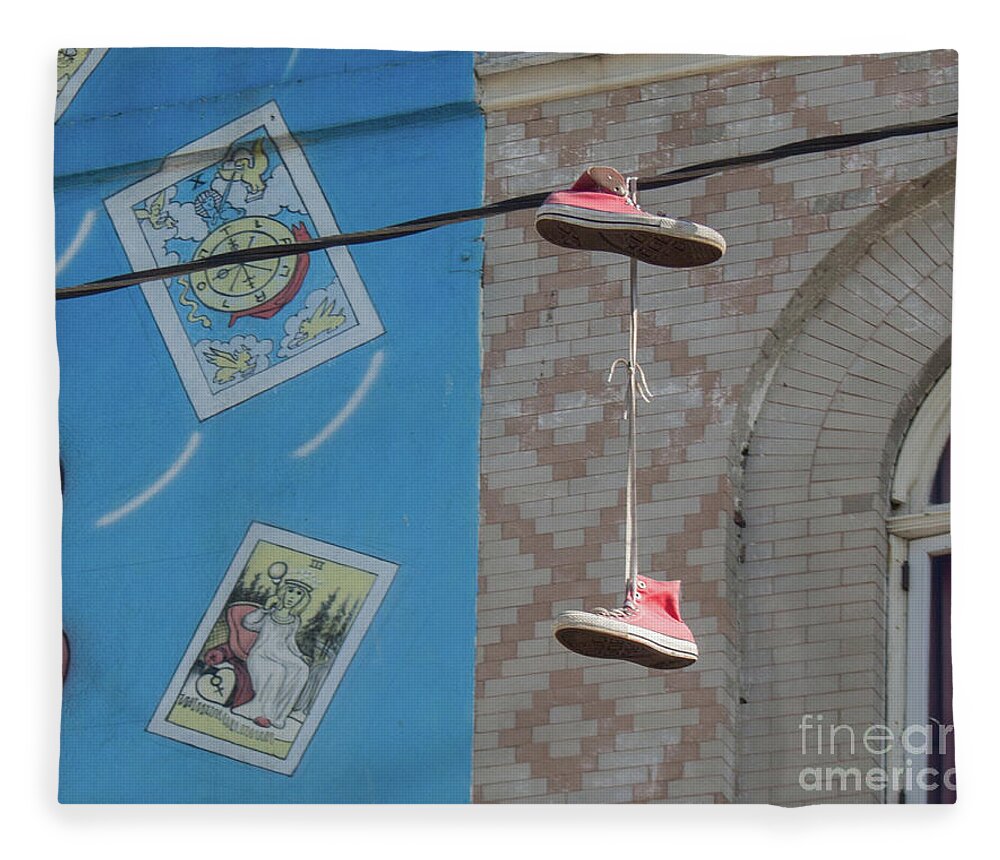 Shoes Fleece Blanket featuring the photograph Hanging Shoes by Cheryl Del Toro