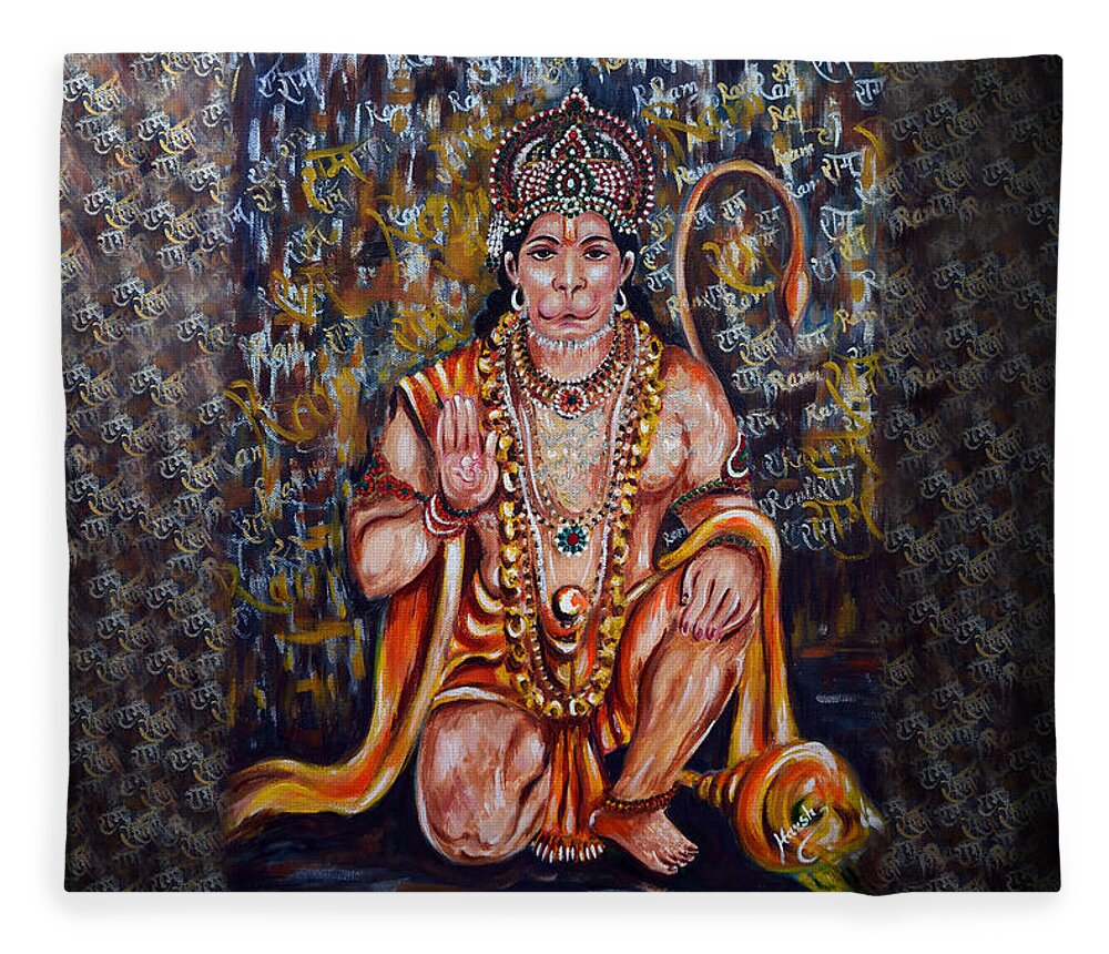 Hanuman Fleece Blanket featuring the digital art Hanuman - Super Hero - Self Less Devotion by Harsh Malik