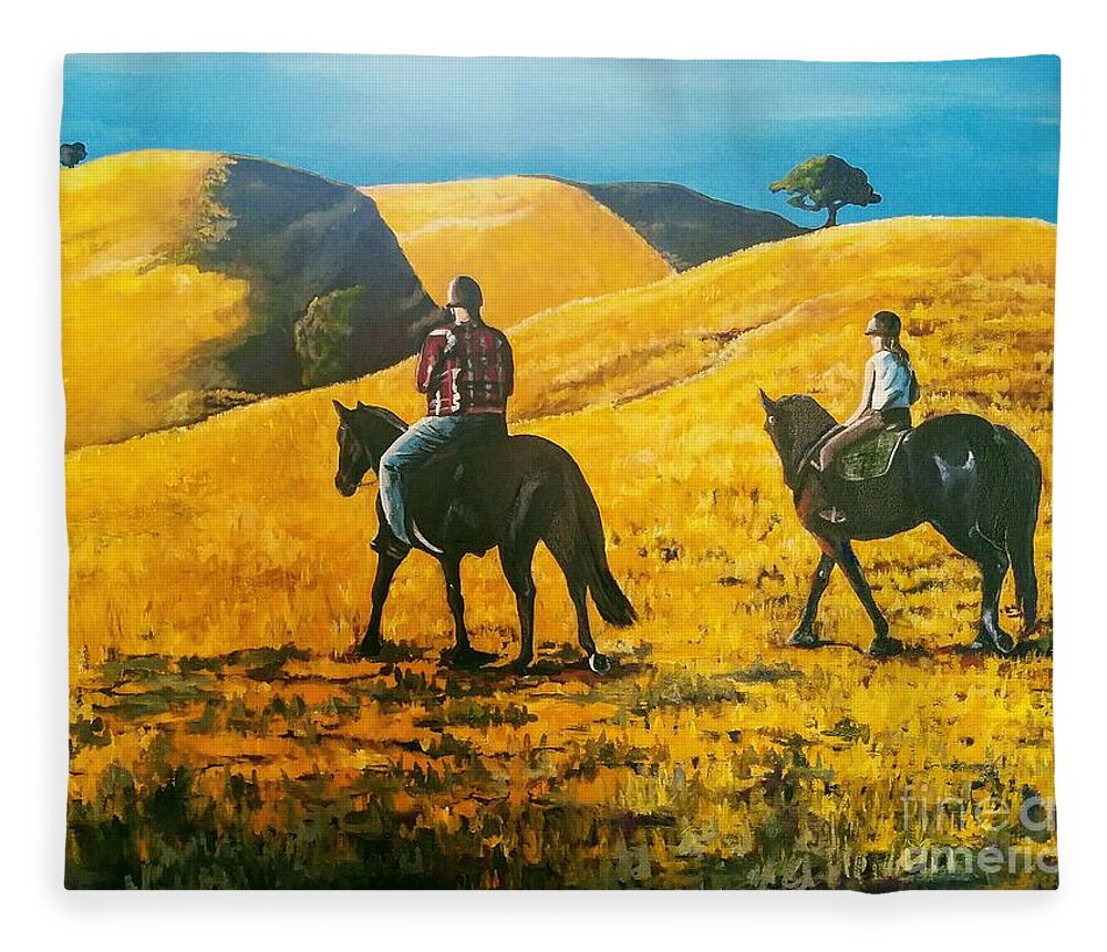 Horses Fleece Blanket featuring the painting Happy Memories by Kathy Laughlin