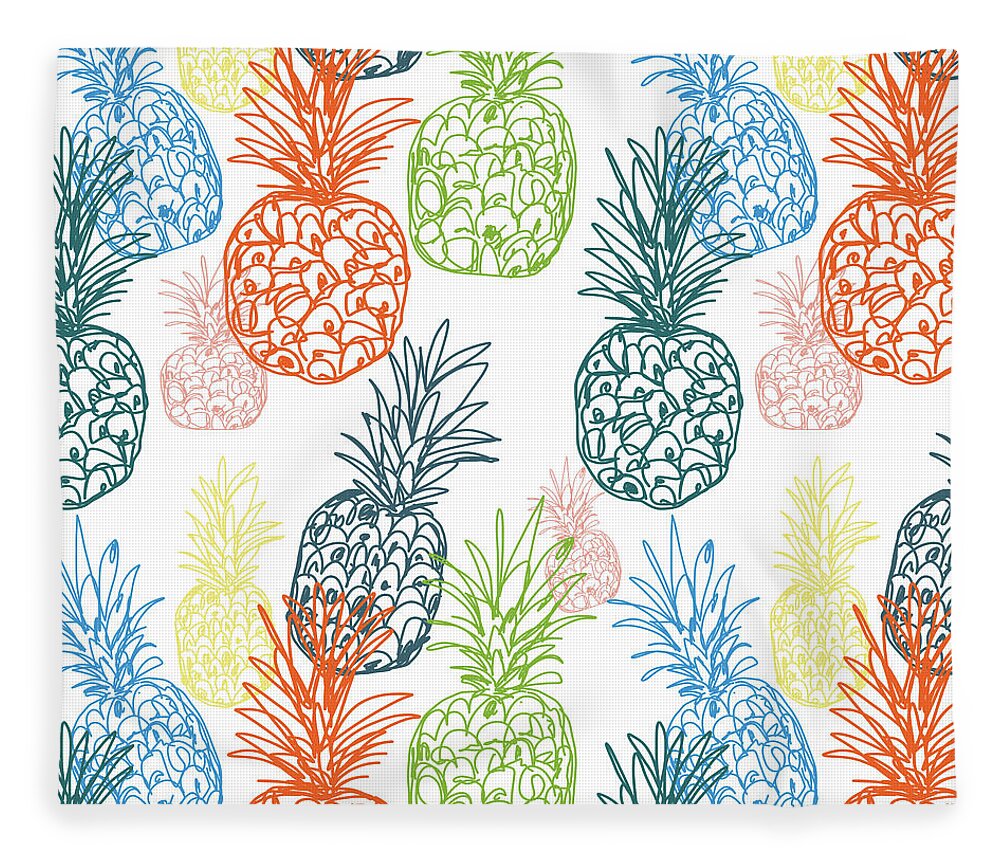 Pineapple Fleece Blanket featuring the digital art Happy Pineapple- Art by Linda Woods by Linda Woods