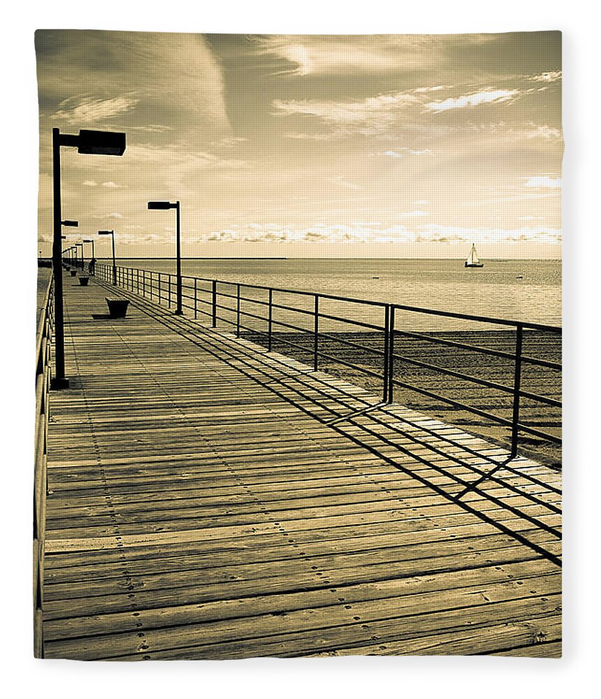 Harbor Fleece Blanket featuring the photograph Harbor Beach Michigan Boardwalk by LeeAnn McLaneGoetz McLaneGoetzStudioLLCcom