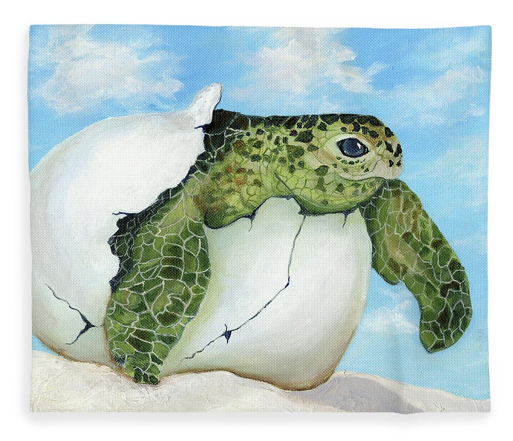 Sea Turtle Fleece Blanket featuring the painting Hatcher by Donna Tucker
