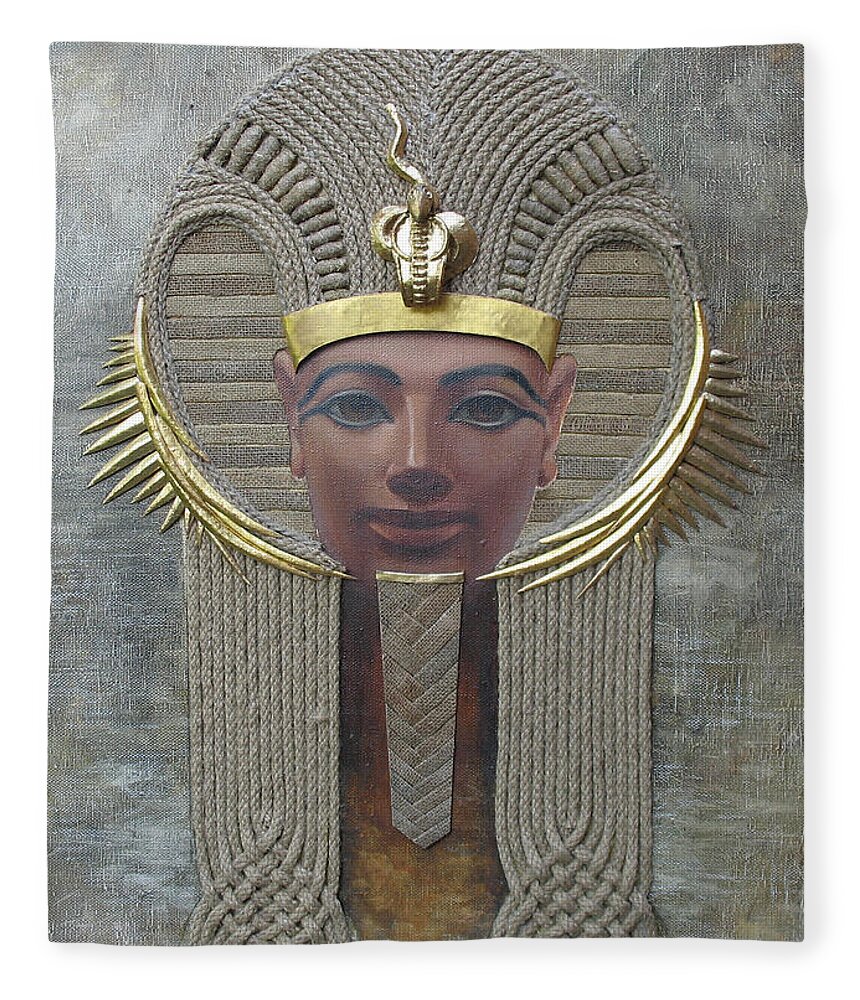 Hatshepsut Fleece Blanket featuring the painting Hatshepsut. Female Pharaoh of Egypt by Valentina Kondrashova
