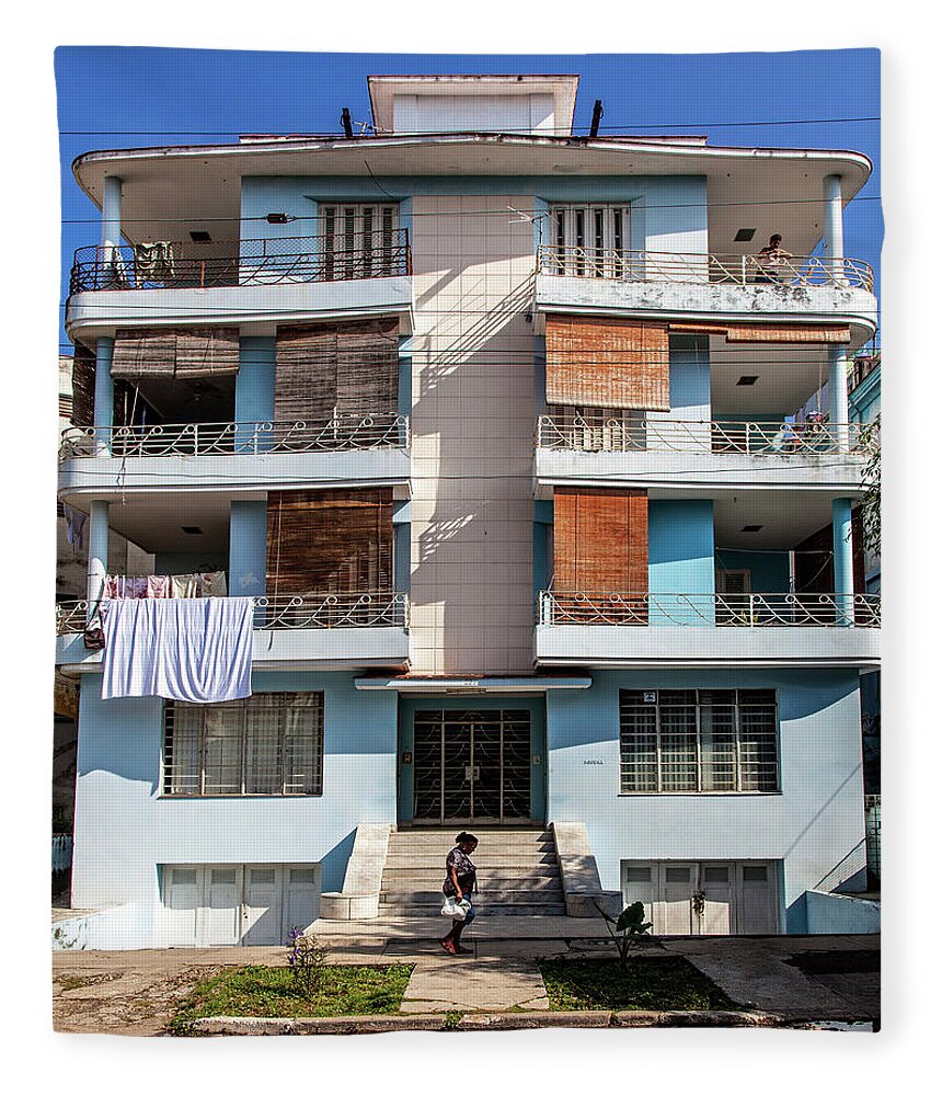 Havana Fleece Blanket featuring the photograph Havana Cuba Apartment Building by Charles Harden