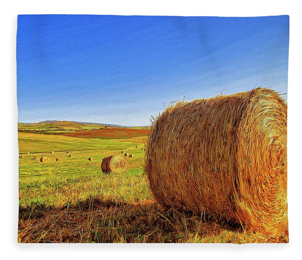 Hay Bales Fleece Blanket featuring the painting Hay Bales by Dominic Piperata