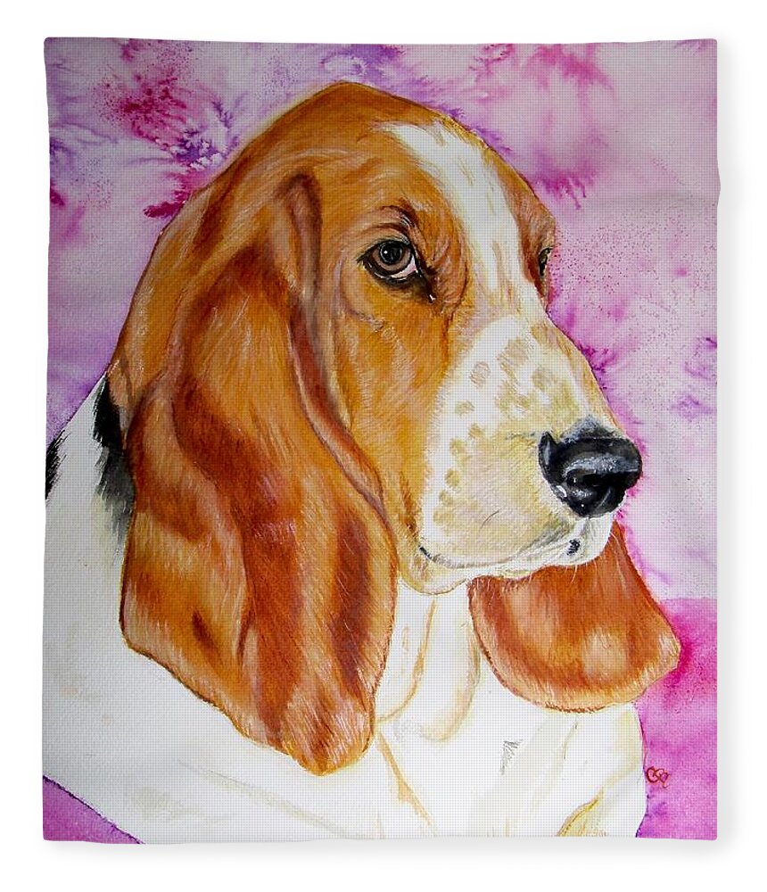Basset Hound Print Fleece Blanket featuring the painting Hazel 2014 by Carol Blackhurst