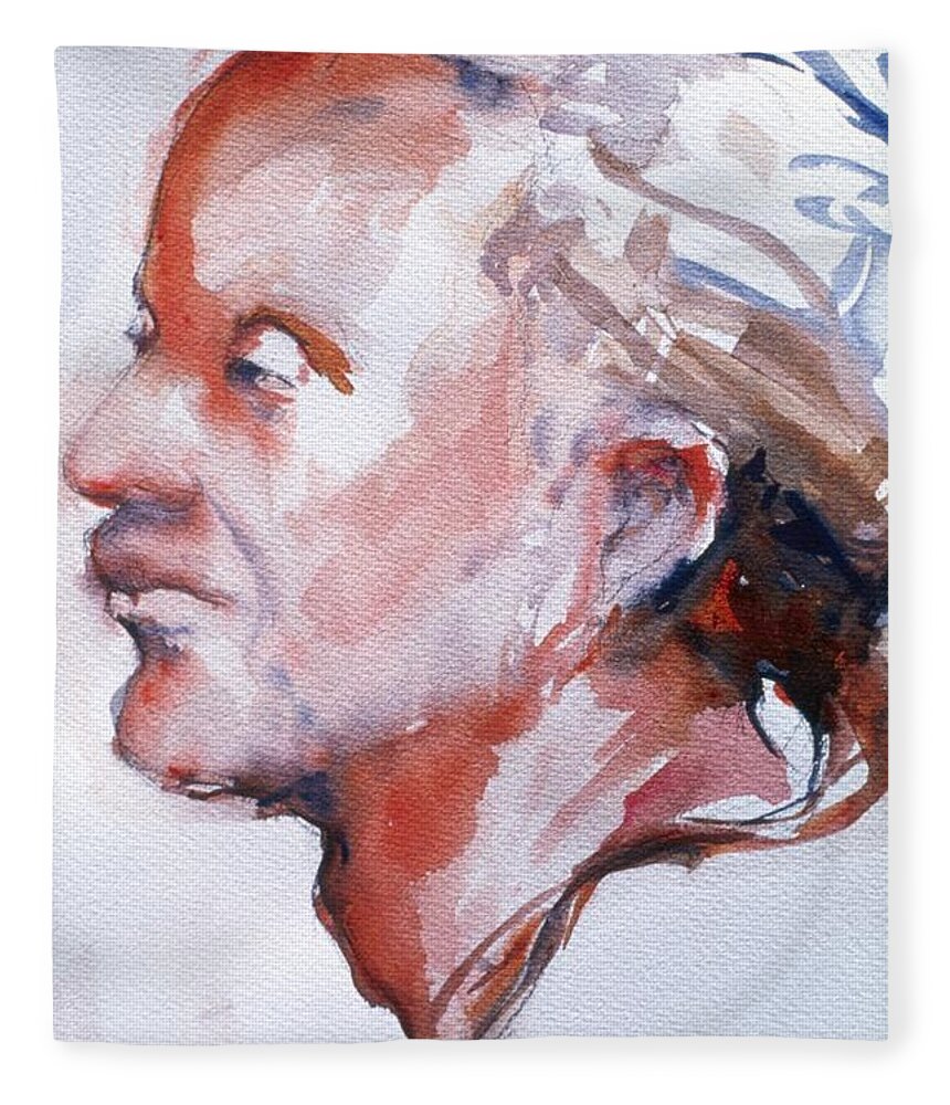Headshot Fleece Blanket featuring the painting Head Study 5 by Barbara Pease