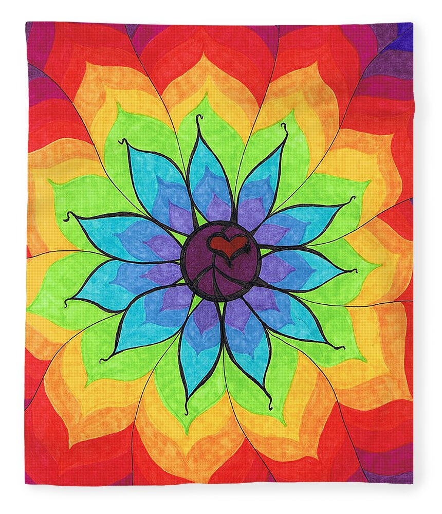 Heart Fleece Blanket featuring the painting Heart Peace Mandala by Cheryl Fox