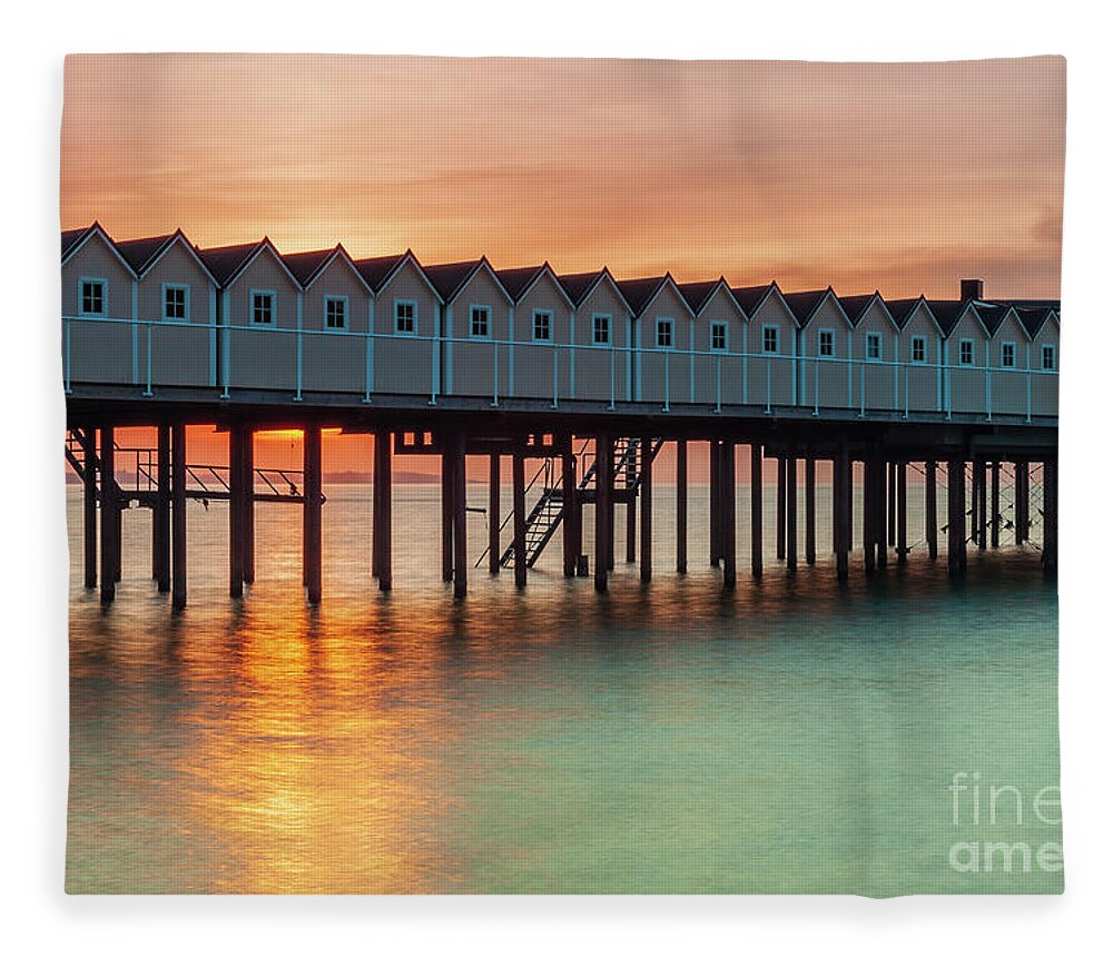 Palsjo Fleece Blanket featuring the photograph Helsingborg swimming huts by Sophie McAulay